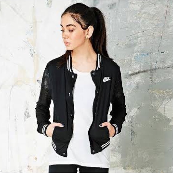 Nike Jackets & Blazers - Nike ➰ ladies black varsity cut out full length sleeve buttoned zip up jacket XS